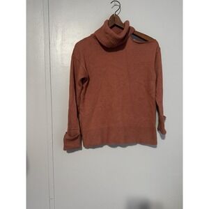 Burnt Orange Mock Neck Shoulder Cut Out Pullover Sweater 1. State XS